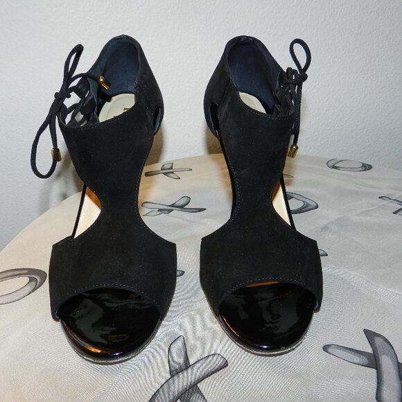 Kate Spade New York Cate Black Open Toe Suede Leather T-Strap Heels Size 6.5 - Picture 3 of 16